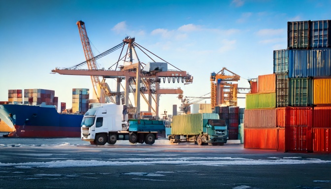 Firefly gerar imagem representando o comércio de commodities no Brasil. Um caminhão descarregando ca.jpg