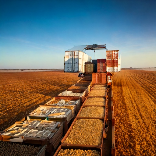 Firefly gerar uma imagem contendo transporte de soja, café, itens congelados, commodites 69099.jpg